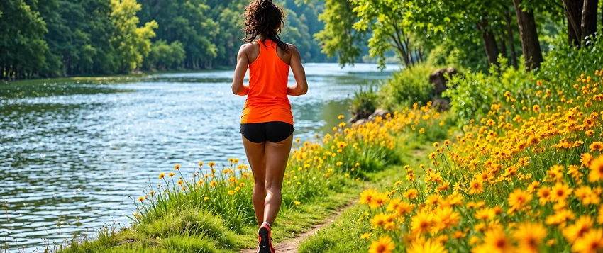Woman jogging outdoors during a spring fitness routine